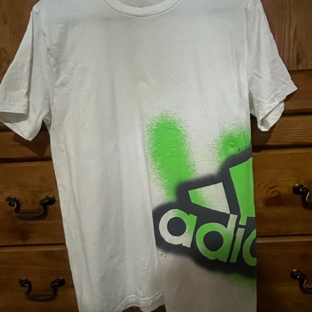 adidas White and Green Kids Short Sleeve Tee
